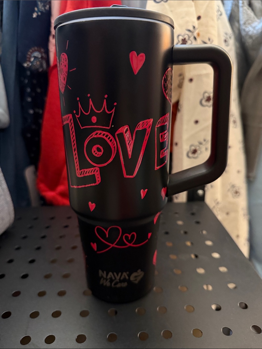 NAVA Black & Pink 'Love' Insulated Travel Mug with Handle